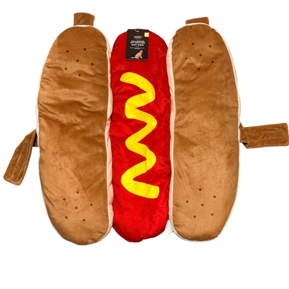 The Halloween Collection Hot Dog Pet Costume XL Red Brown Plush Funny Dress Up